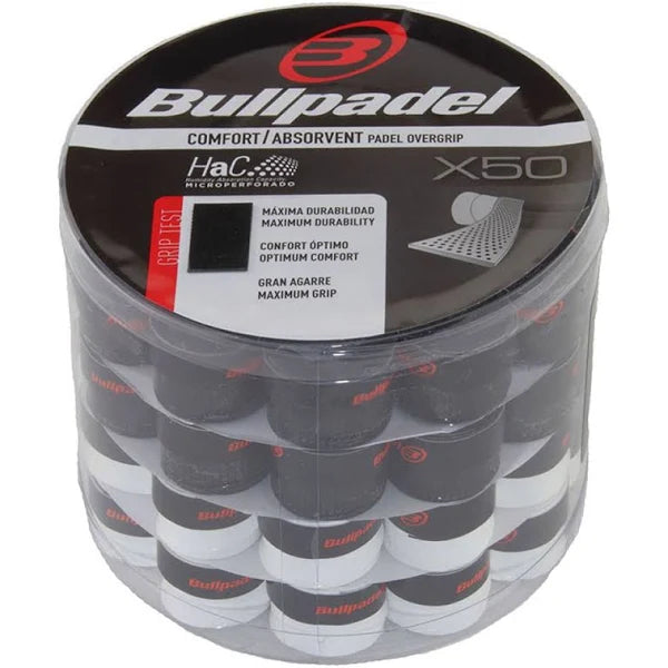 Bullpadel Overgrips Black and White Box of 50 Station Padel